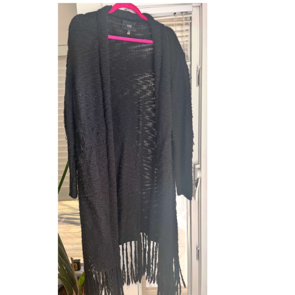 Line wool long fringe cardigan